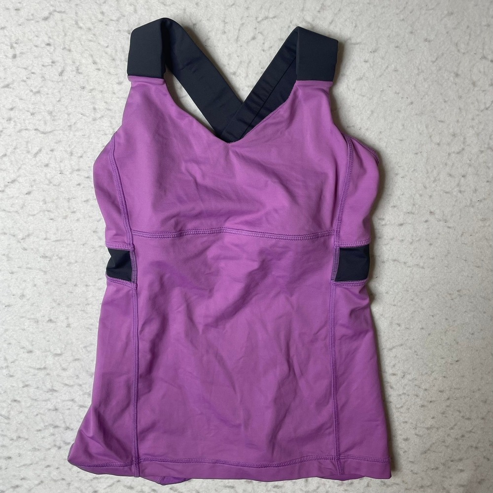 Lululemon Tank Top Womens 4 Purple Criss Cross Back Athletic Yoga Gym Workout